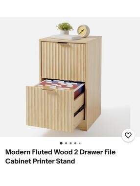 Modern Fluted Wood 2 Drawer File Cabinet Printer Stand